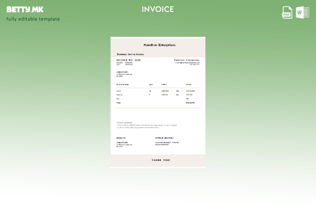 Модерен стил, Шаблон за фактура за претпријатија од САД Хамилтон